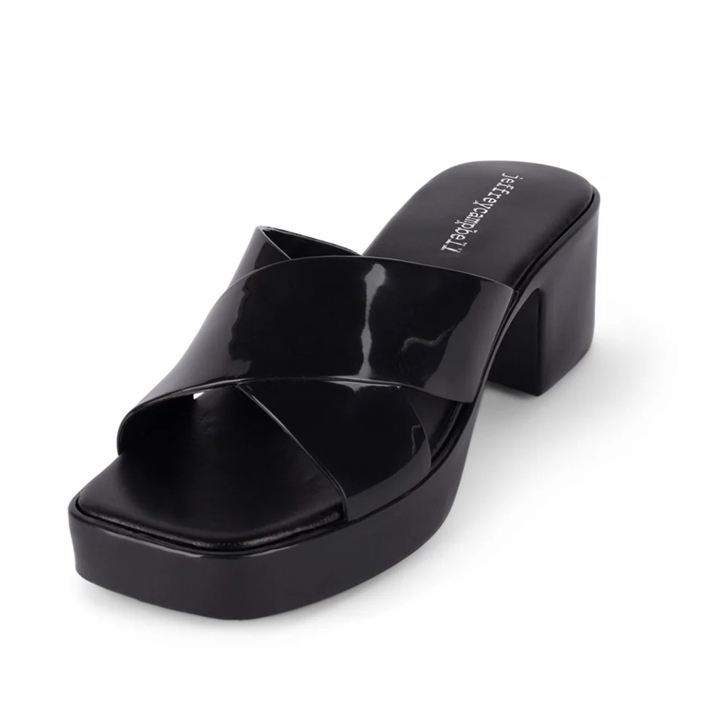 JEFFREY CAMPBELL Bubblegum Platform Mules Size 8 Shiny Black Glossy Slip On
